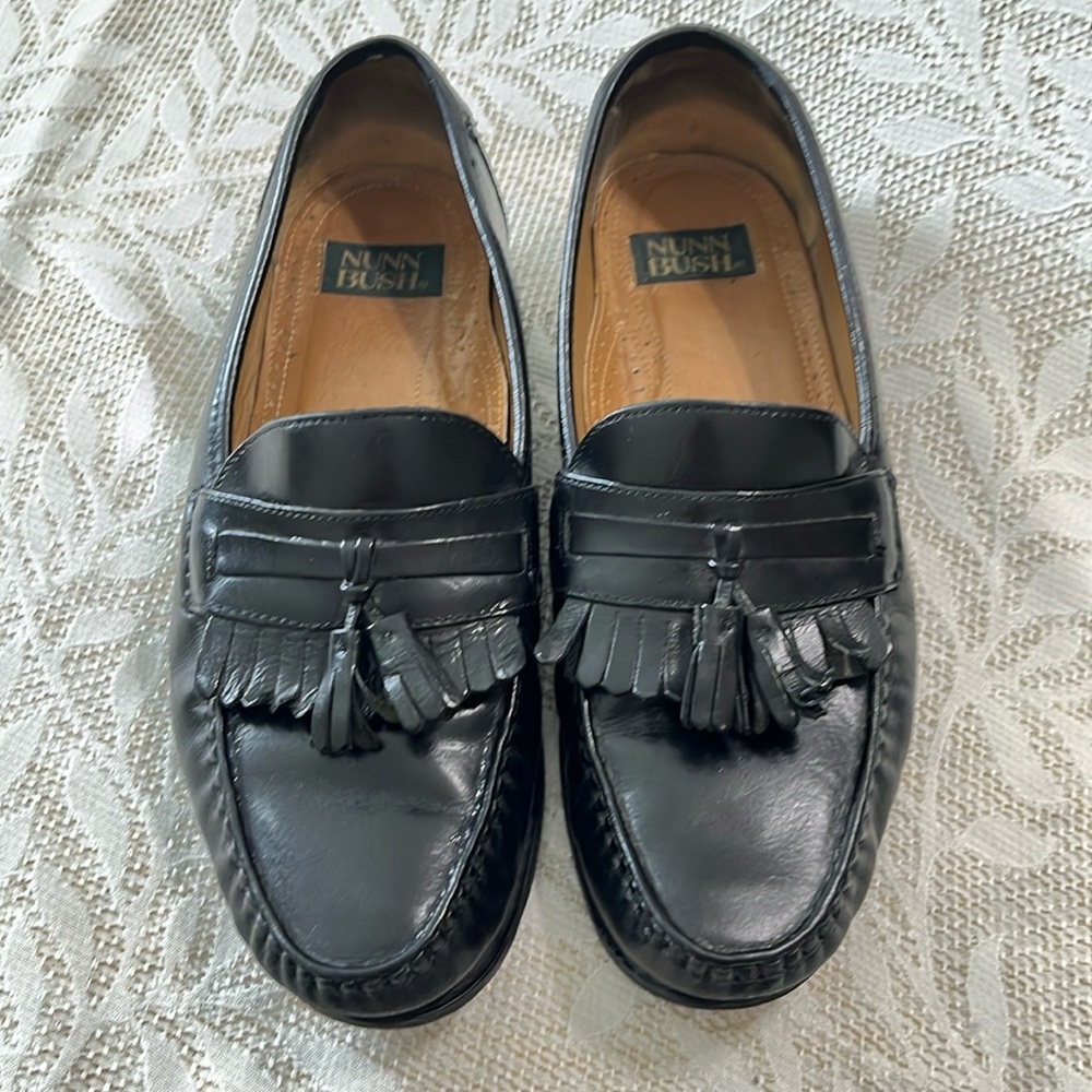 Nunn Bush Black Crackle Leather Kiltie Tassel Loafers Size‎ 9W
